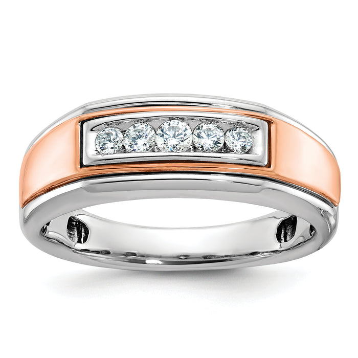 14k White & Rose Gold IBGoodman Men's Polished 5-Stone Diamond Ring-B64036-4WRAA
