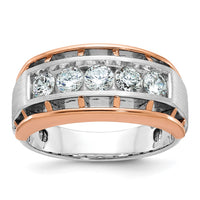 IBGoodman 14k White and Rose Gold Men's Polished Satin and Cut-Out 5-Stone 1 Carat AA Quality Diamond Ring-B64045-4WRAA