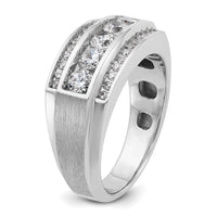 IBGoodman 14k White Gold Men's Polished and Satin 3-Row 1 1/4 Carat AA Quality Diamond Ring-B64046-4WAA