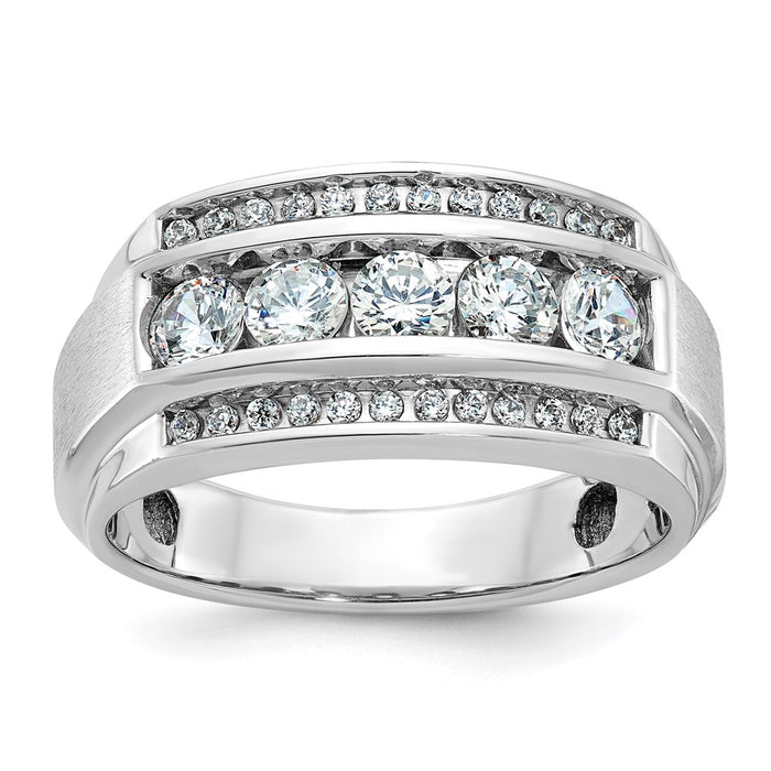 IBGoodman 14k White Gold Men's Polished and Satin 3-Row 1 1/4 Carat AA Quality Diamond Ring-B64046-4WAA