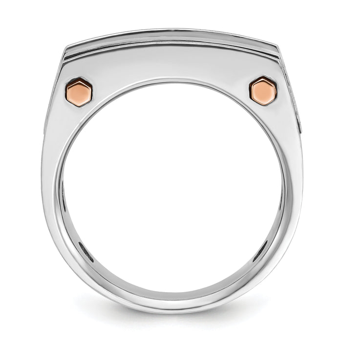 14k Two Tone w/ Blk RH 1 ct Lab Grown Dia VS/SI+ G+ 5 Stone Comp Men's Ring-B64049