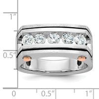 IBGoodman 14k White and Rose Gold with Black Rhodium Men's Polished Satin and Grooved 5-Stone 1 Carat AA Quality Diamond Ring-B64049-4WRAA