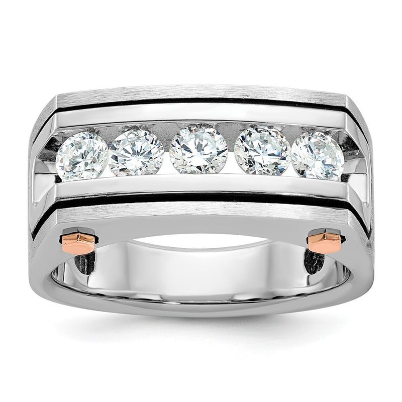 IBGoodman 14k White and Rose Gold with Black Rhodium Men's Polished Satin and Grooved 5-Stone 1 Carat AA Quality Diamond Ring-B64049-4WRAA