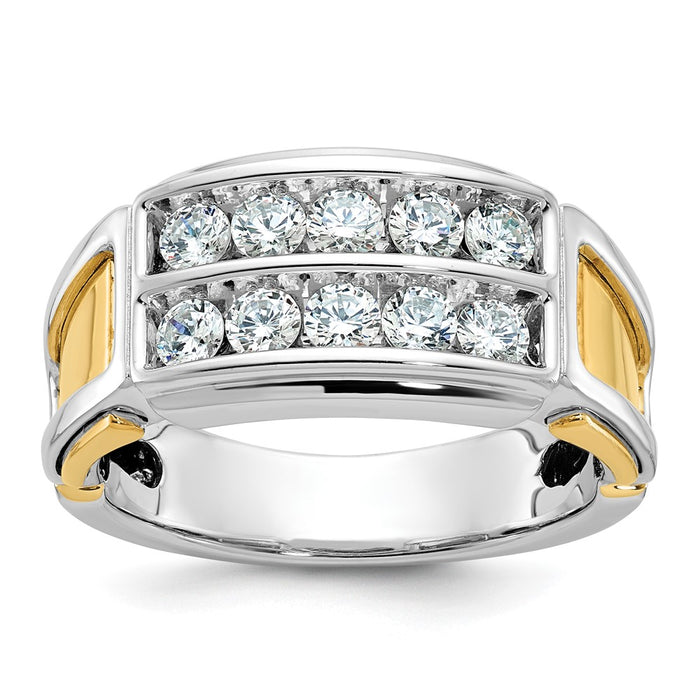 IBGoodman 14k Two-tone Men's Polished and Cut-Out 2-Row 1 Carat AA Quality Diamond Ring-B64053-4WYAA