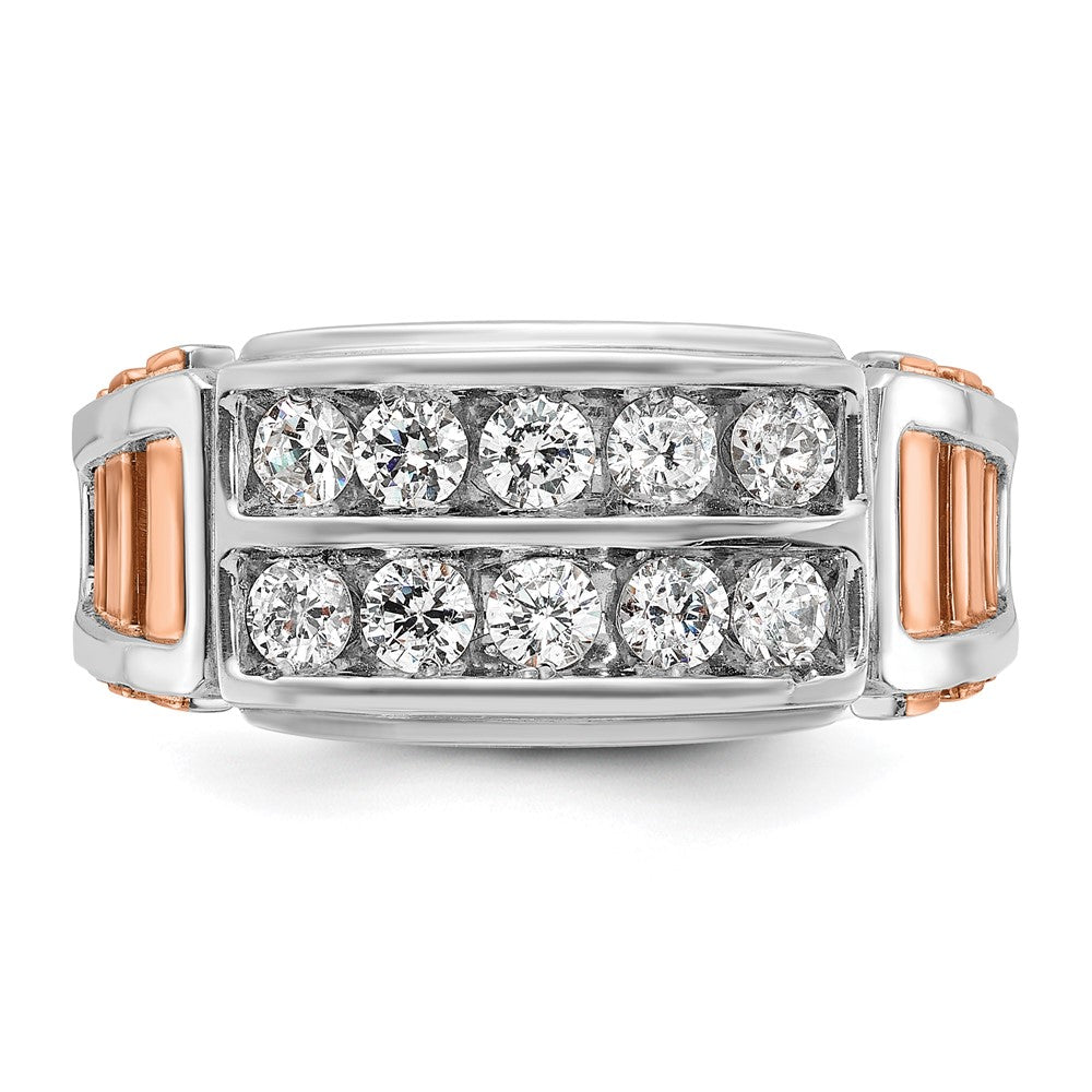 IBGoodman 14k White and Rose Gold Men's Polished and Cut-Out 2-Row 1 Carat AA Quality Diamond Ring-B64054-4WRAA