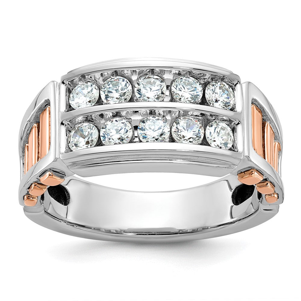 IBGoodman 14k White and Rose Gold Men's Polished and Cut-Out 2-Row 1 Carat AA Quality Diamond Ring-B64054-4WRAA