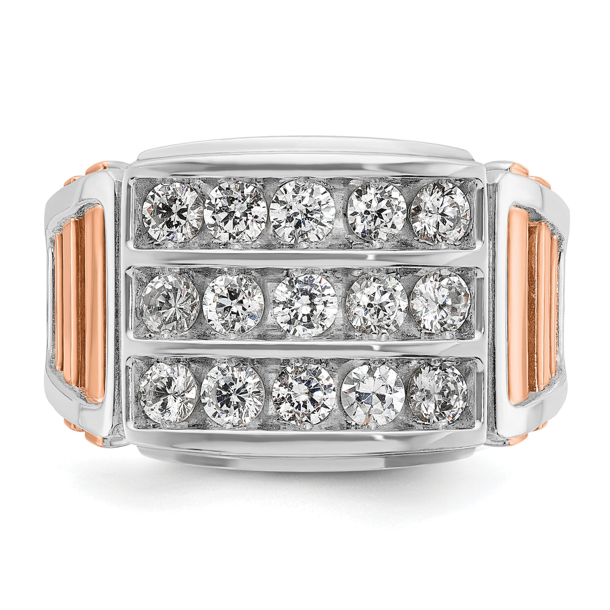 14k Two Tone 1 5/8 ct Lab Grown Diamond VS/SI+ G+ Comp 3-Row Men's Ring-B64055