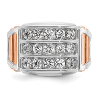 IBGoodman 14k White and Rose Gold Men's Polished and Cut-Out 3-Row 1 1/5 Carat AA Quality Diamond Ring-B64055-4WRAA