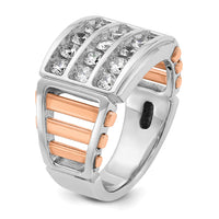 IBGoodman 14k White and Rose Gold Men's Polished and Cut-Out 3-Row 1 1/5 Carat AA Quality Diamond Ring-B64055-4WRAA