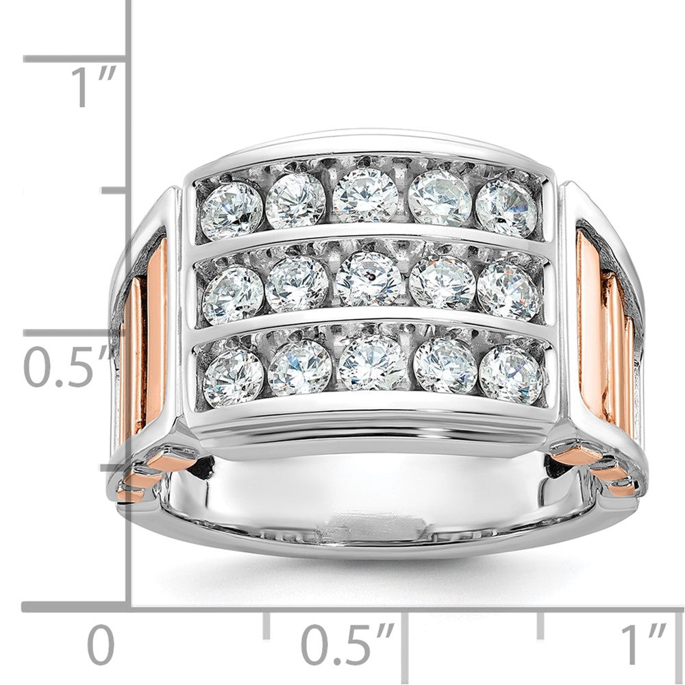 IBGoodman 14k White and Rose Gold Men's Polished and Cut-Out 3-Row 1 1/5 Carat AA Quality Diamond Ring-B64055-4WRAA