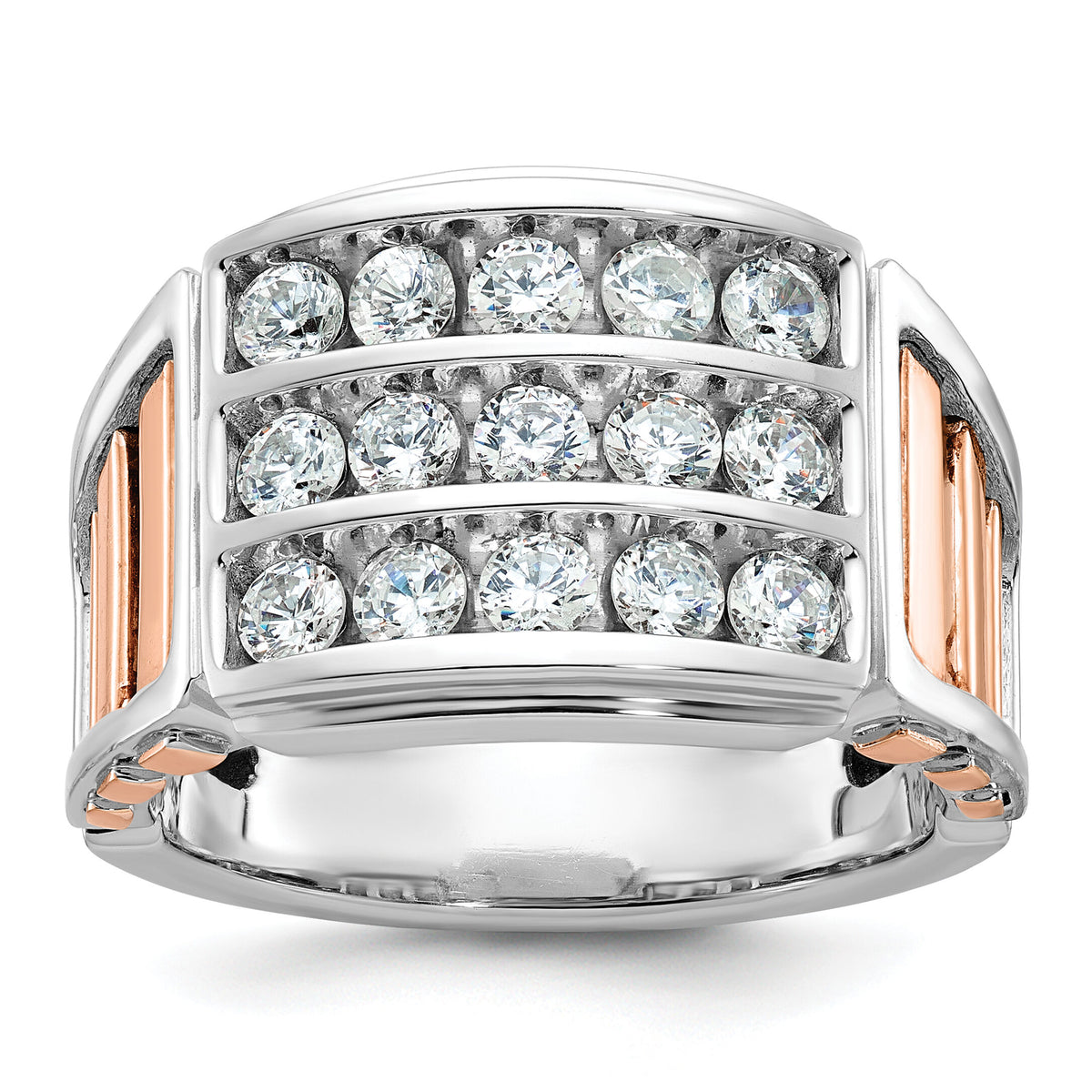 14k Two Tone 1 5/8 ct Lab Grown Diamond VS/SI+ G+ Comp 3-Row Men's Ring-B64055