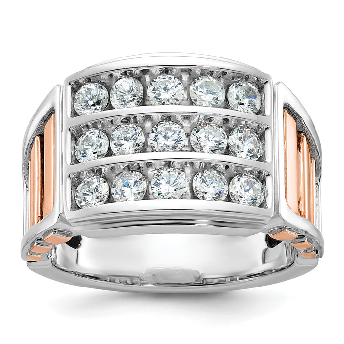 14k Two Tone 1 5/8 ct Lab Grown Diamond VS/SI+ G+ Comp 3-Row Men's Ring-B64055-4WRLG