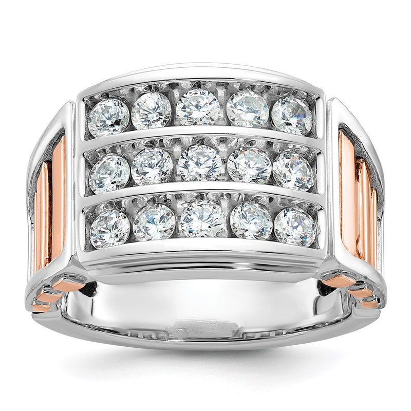 IBGoodman 14k White and Rose Gold Men's Polished and Cut-Out 3-Row 1 1/5 Carat AA Quality Diamond Ring-B64055-4WRAA