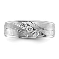 IBGoodman 14k White Gold Men's Polished Satin and Grooved 3-Stone 1/3 Carat AA Quality Diamond Ring-B64056-4WAA