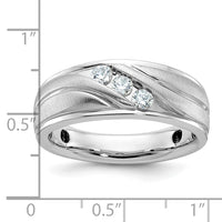 IBGoodman 14k White Gold Men's Polished Satin and Grooved 3-Stone 1/3 Carat AA Quality Diamond Ring-B64056-4WAA