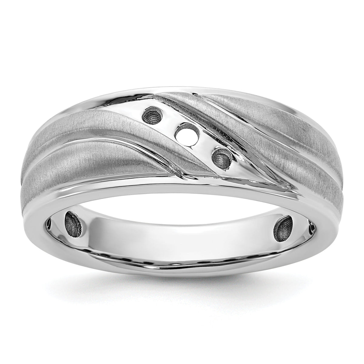 IBGoodman 14k White Gold Polished/Grooved Men's Ring Mounting-B64056