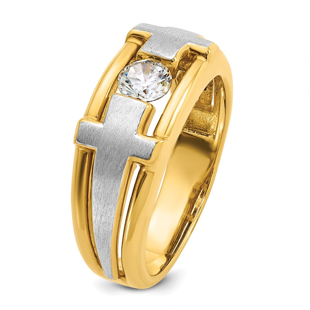 IBGoodman 14k Two-tone Men's Polished Satin and Cut-Out 1/2 Carat AA Quality Diamond Cross Ring-B64066-4YWAA