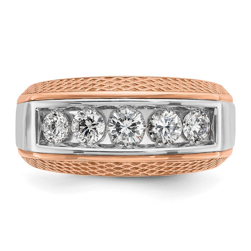 IBGoodman 14k White and Rose Gold Men's Polished and Textured 5-Stone 1 Carat AA Quality Diamond Ring-B64072-4WRAA