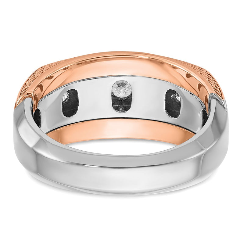 IBGoodman 14k White and Rose Gold Men's Polished and Textured 5-Stone 1 Carat AA Quality Diamond Ring-B64072-4WRAA