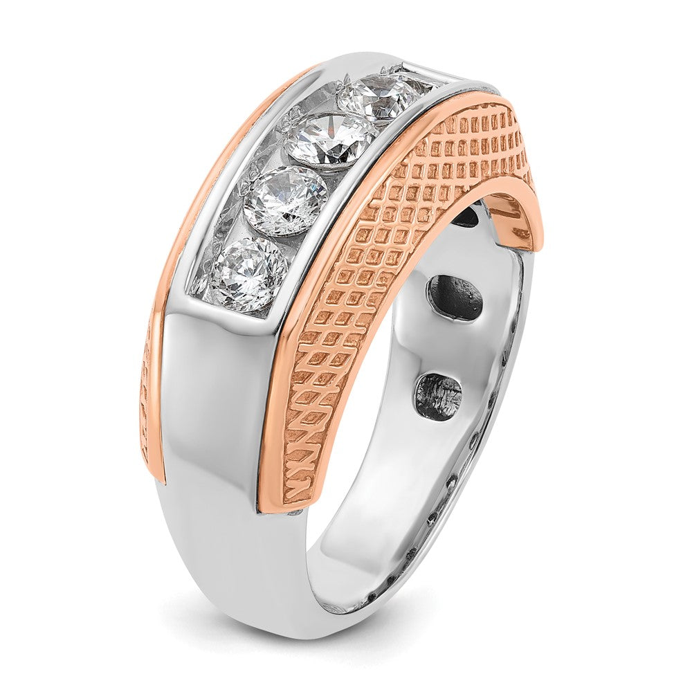 IBGoodman 14k White and Rose Gold Men's Polished and Textured 5-Stone 1 Carat AA Quality Diamond Ring-B64072-4WRAA