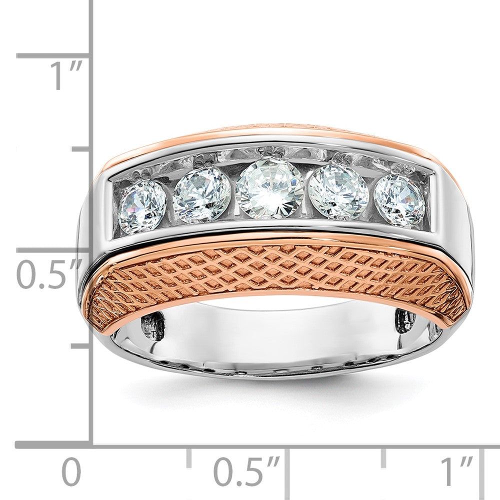 IBGoodman 14k White and Rose Gold Men's Polished and Textured 5-Stone 1 Carat AA Quality Diamond Ring-B64072-4WRAA