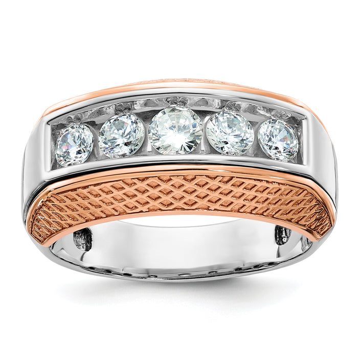14k White & Rose Gold IBGoodman Men's Textured 5-Stone Diamond Ring-B64072-4WRAA