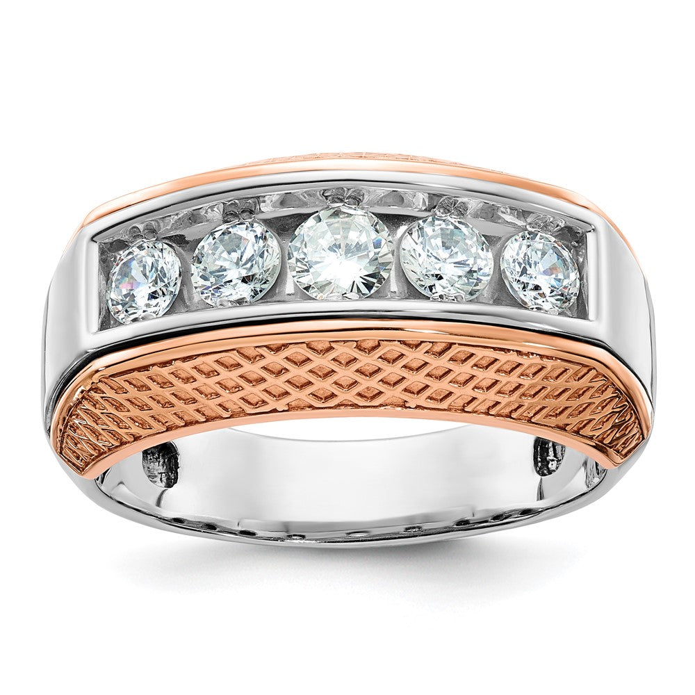 IBGoodman 14k White and Rose Gold Men's Polished and Textured 5-Stone 1 Carat AA Quality Diamond Ring-B64072-4WRAA