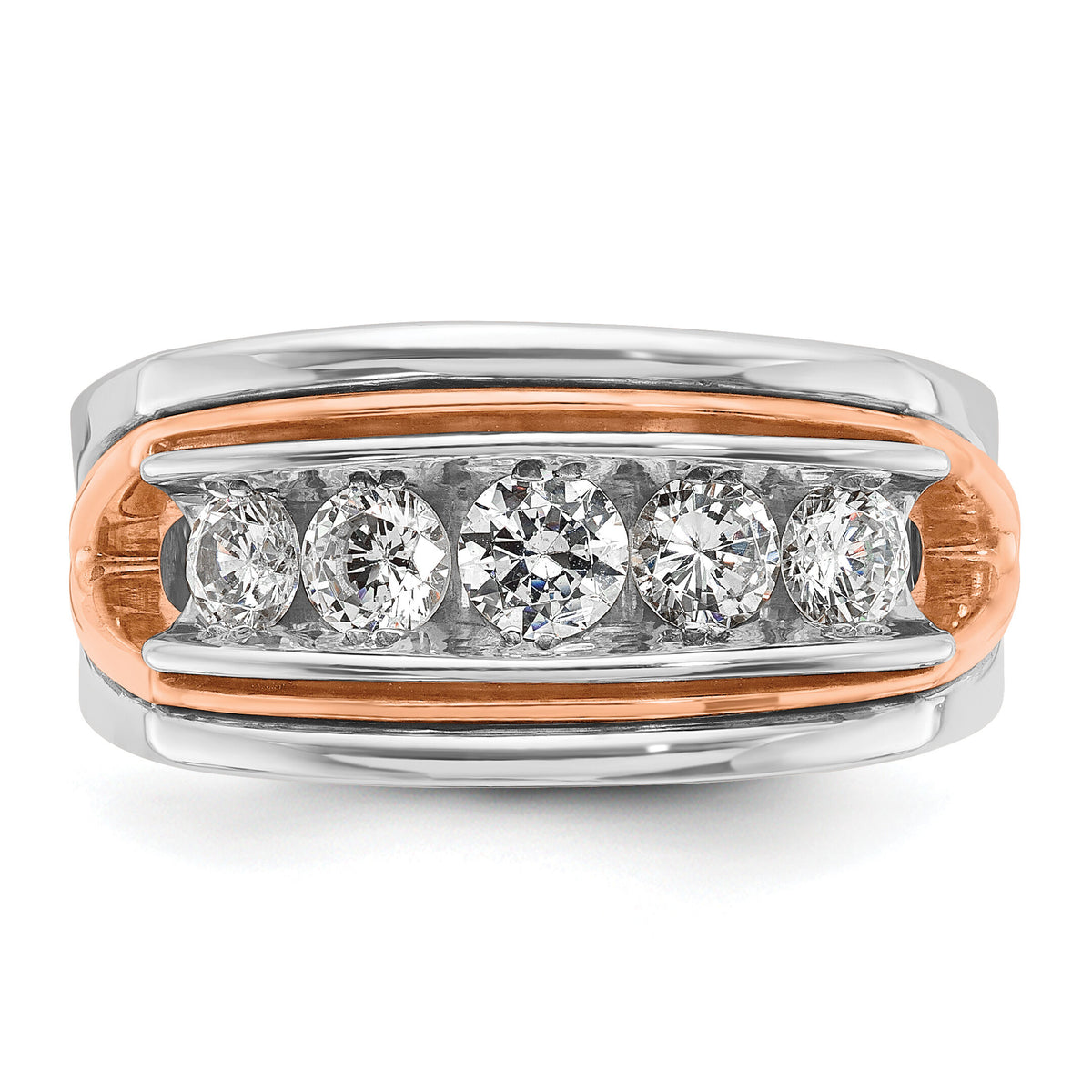 14k White/Rose Gold IBGoodman Men's Polished 5-Stone Diamond Ring-B64077