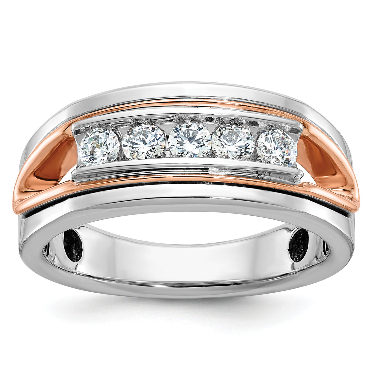 14k White/Rose Gold IBGoodman Men's Polished 5-Stone Diamond Ring-B64082
