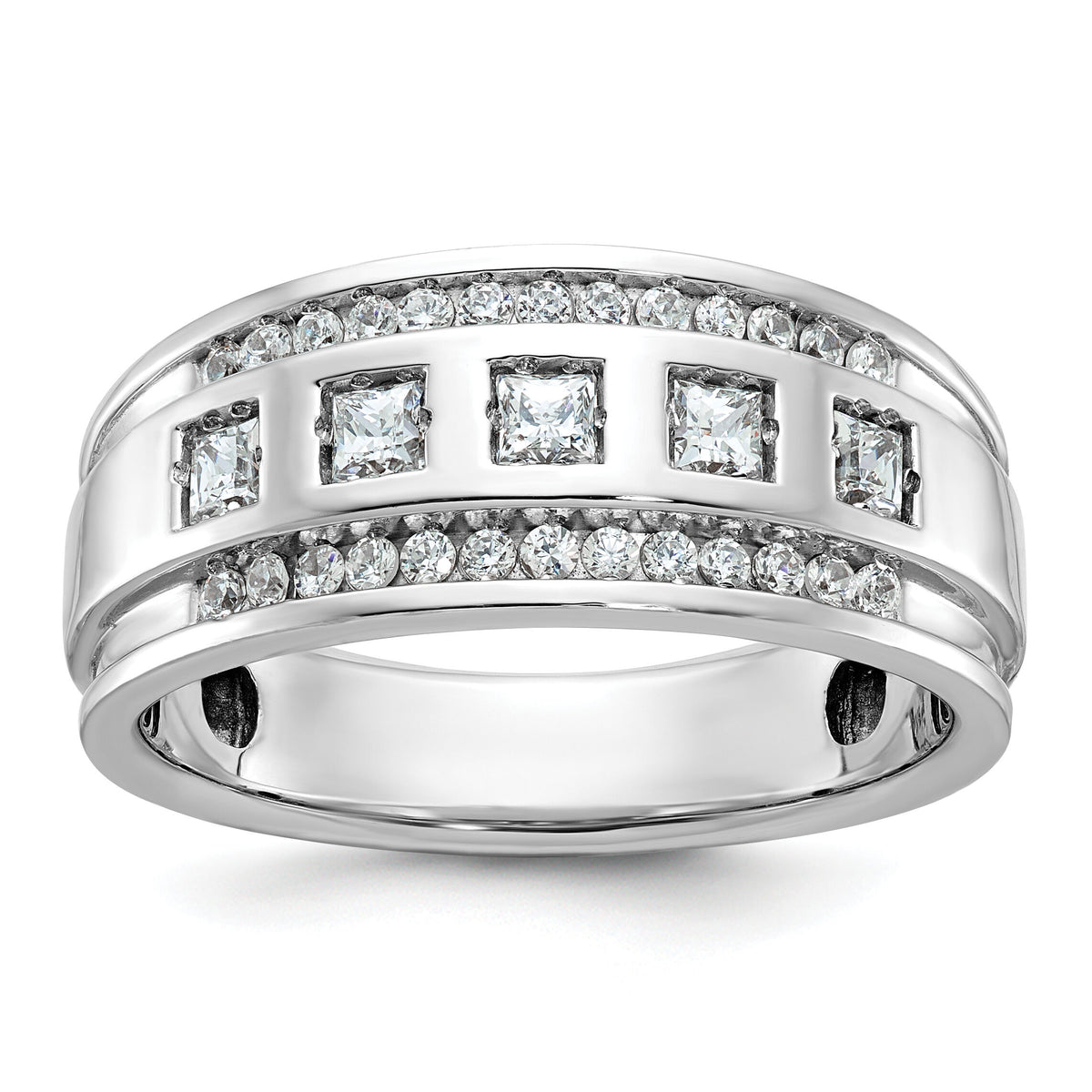 14kw IBGoodman Men's Polish/Grooved Square Diamond 5-Stone Ring-B64084