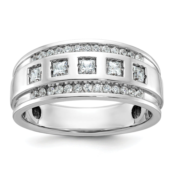 14kw IBGoodman Men's Polish/Grooved Square Diamond 5-Stone Ring-B64084