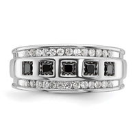 IBGoodman 14k White Gold Men's Polished and Grooved Square Black and White 1 1/5 Carat AA Quality Diamond 5-Stone Ring-B64084A-4WAA