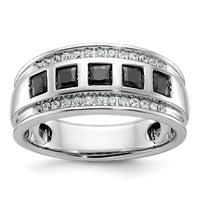 IBGoodman 14k White Gold Men's Polished and Grooved Square Black and White 1 1/5 Carat AA Quality Diamond 5-Stone Ring-B64084A-4WAA