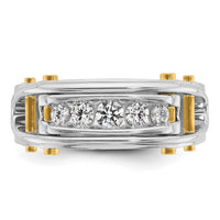 IBGoodman 14k Two-tone Men's Polished Grooved and Cut-Out 5-Stone 1/2 Carat AA Quality Diamond Ring-B64087-4WYAA