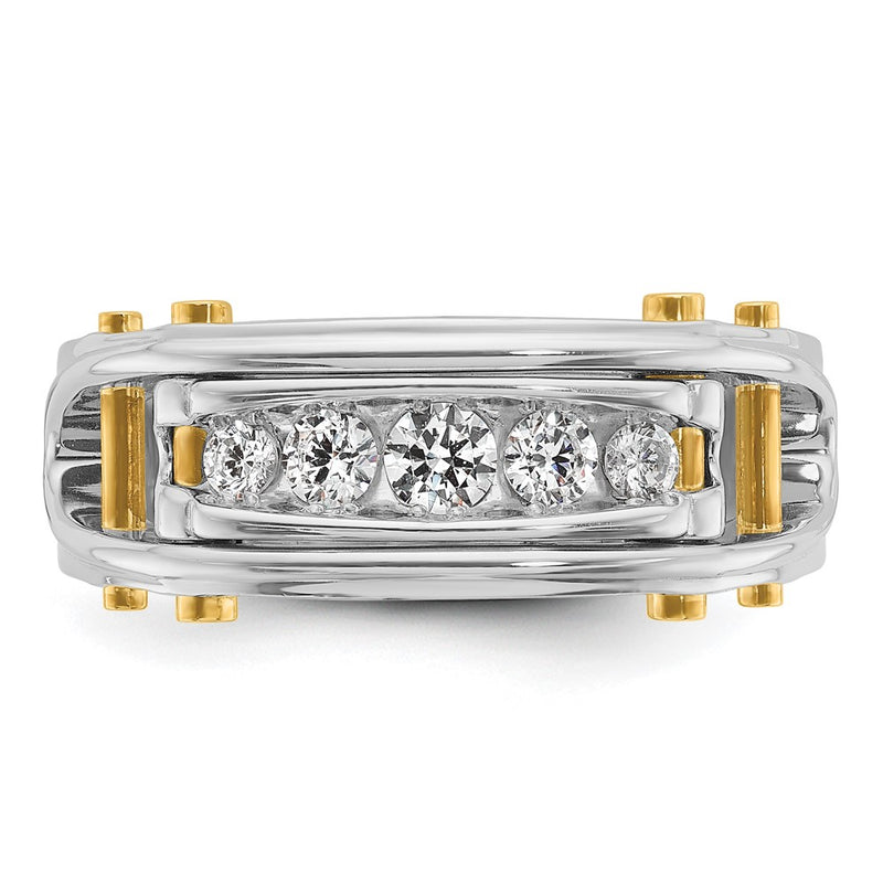 IBGoodman 14k Two-tone Men's Polished Grooved and Cut-Out 5-Stone 1/2 Carat AA Quality Diamond Ring-B64087-4WYAA