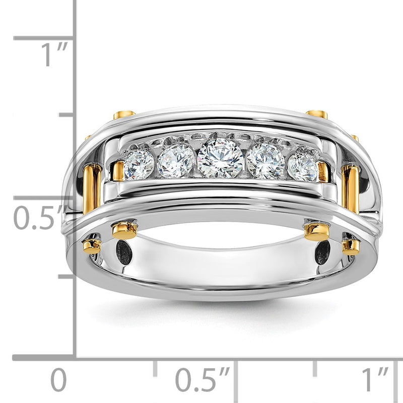 IBGoodman 14k Two-tone Men's Polished Grooved and Cut-Out 5-Stone 1/2 Carat AA Quality Diamond Ring-B64087-4WYAA