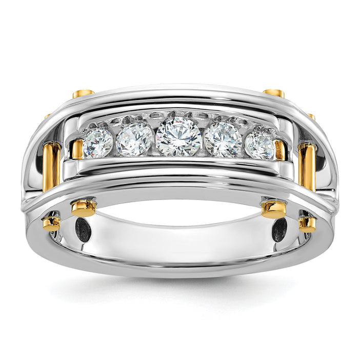 14k Two-tone 1/2 ct Lab Grown Diamond VS/SI+ G+ 5 Stone Comp Men's Ring-B64087