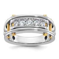 IBGoodman 14k Two-tone Men's Polished Grooved and Cut-Out 5-Stone 1/2 Carat AA Quality Diamond Ring-B64087-4WYAA