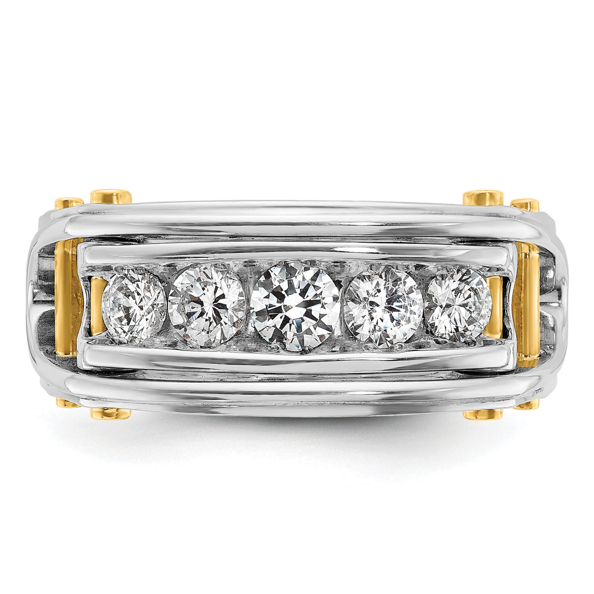 14k Two-tone 1 ct Lab Grown Diamond VS/SI+ G+ 5 Stone Complete Men's Ring-B64088