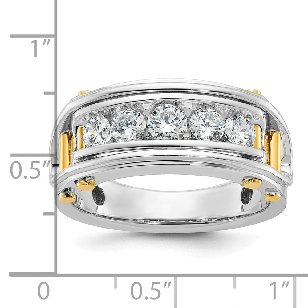 IBGoodman 14k Two-tone Men's Polished Grooved and Cut-Out 5-Stone 1 Carat AA Quality Diamond Ring-B64088-4WYAA