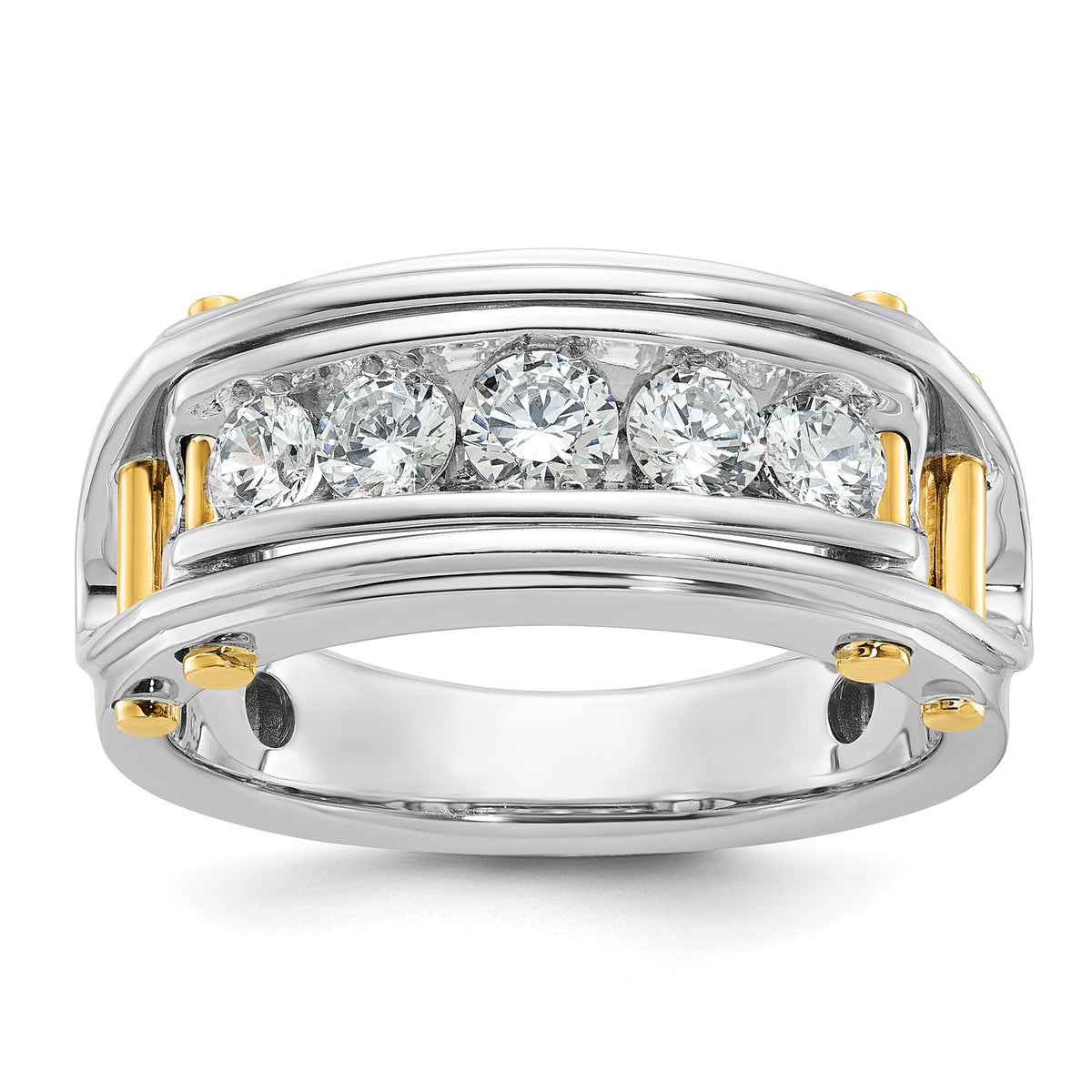 14k Two-tone 1 ct Lab Grown Diamond VS/SI+ G+ 5 Stone Complete Men's Ring-B64088