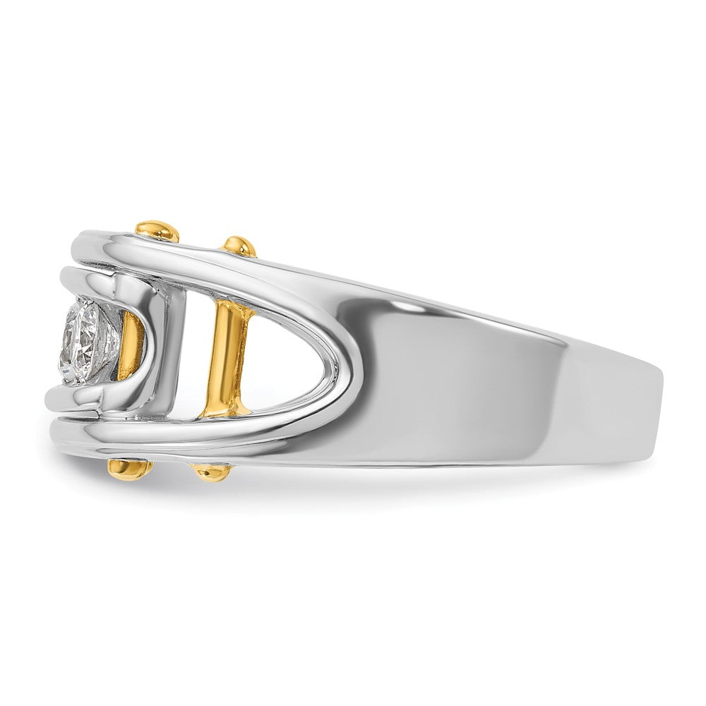 IBGoodman 14k Two-tone Men's Polished Grooved and Cut-Out 3-Stone 1/2 Carat AA Quality Diamond Ring-B64089-4WYAA