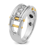 IBGoodman 14k Two-tone Men's Polished Grooved and Cut-Out 3-Stone 1/2 Carat AA Quality Diamond Ring-B64089-4WYAA