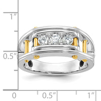 IBGoodman 14k Two-tone Men's Polished Grooved and Cut-Out 3-Stone 1/2 Carat AA Quality Diamond Ring-B64089-4WYAA