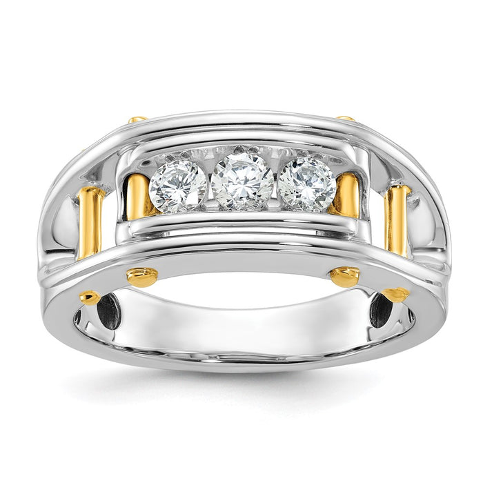 IBGoodman 14k Two-tone Men's Polished Grooved and Cut-Out 3-Stone 1/2 Carat AA Quality Diamond Ring-B64089-4WYAA