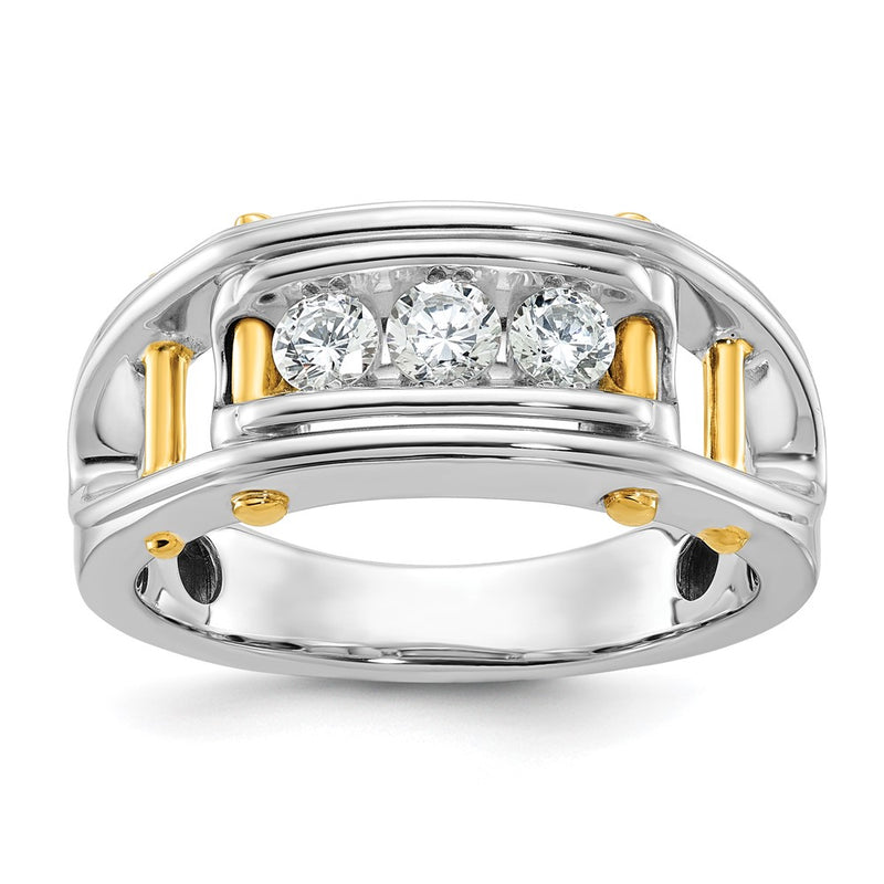 IBGoodman 14k Two-tone Men's Polished Grooved and Cut-Out 3-Stone 1/2 Carat AA Quality Diamond Ring-B64089-4WYAA