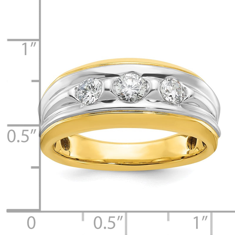 IBGoodman 14k Two-tone Men's Polished and Grooved 3-Stone 3/4 Carat AA Quality Diamond Ring-B64093-4YWAA