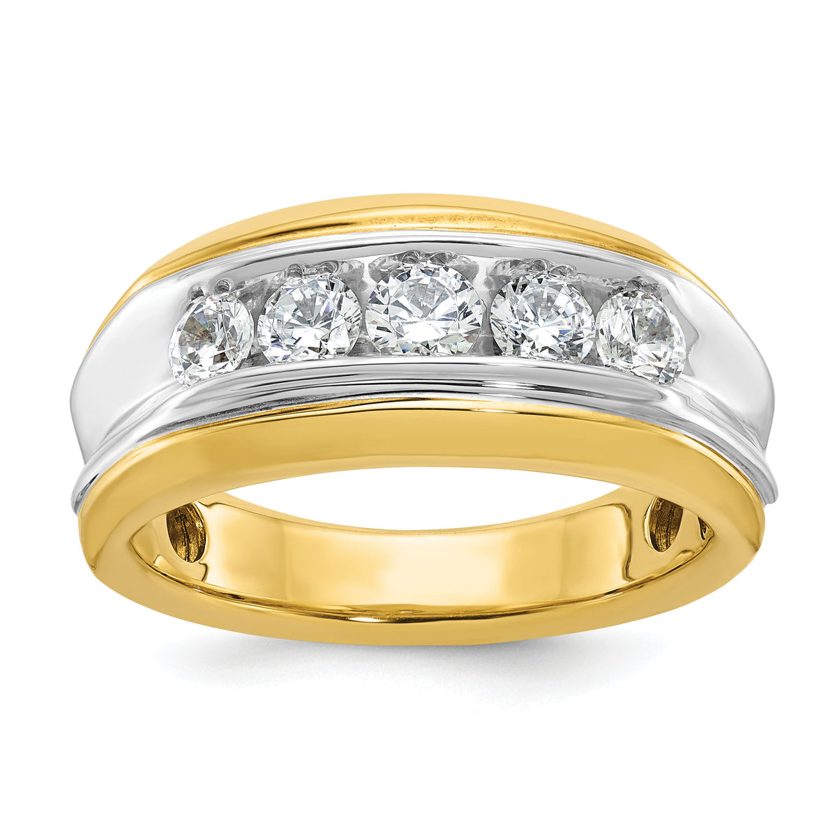 14ktt IBGoodman Men's Polished & Grooved 5-Stone Diamond Ring-B64094