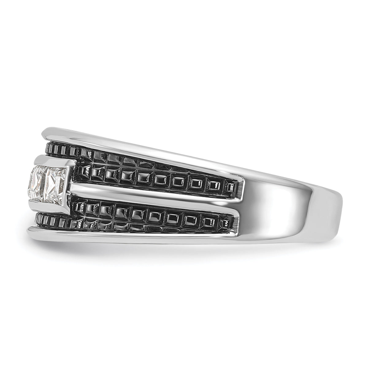 14kw w/ Black RH IBGoodman Men's Textured Square 5-Stone Dia Ring-B64095