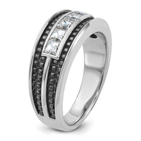 IBGoodman 14k White Gold with Black Rhodium Men's Polished and Textured Square 5-Stone 3/4 Carat AA Quality Diamond Ring-B64095-4WAA